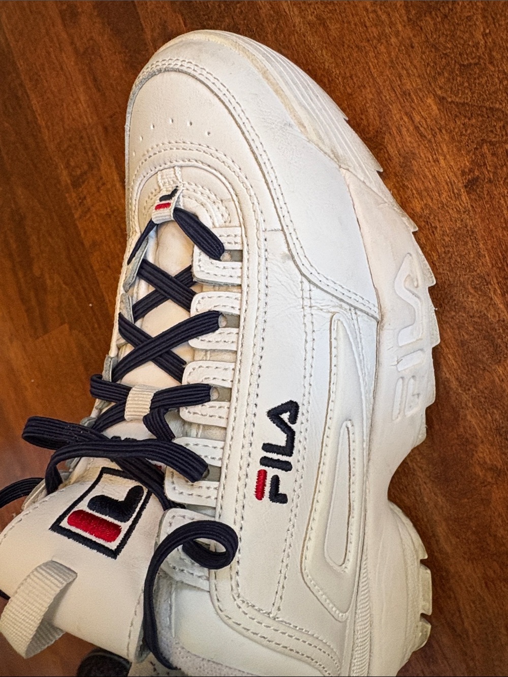 Fila Disruptor White and Navy Chunky Leather Sneaker